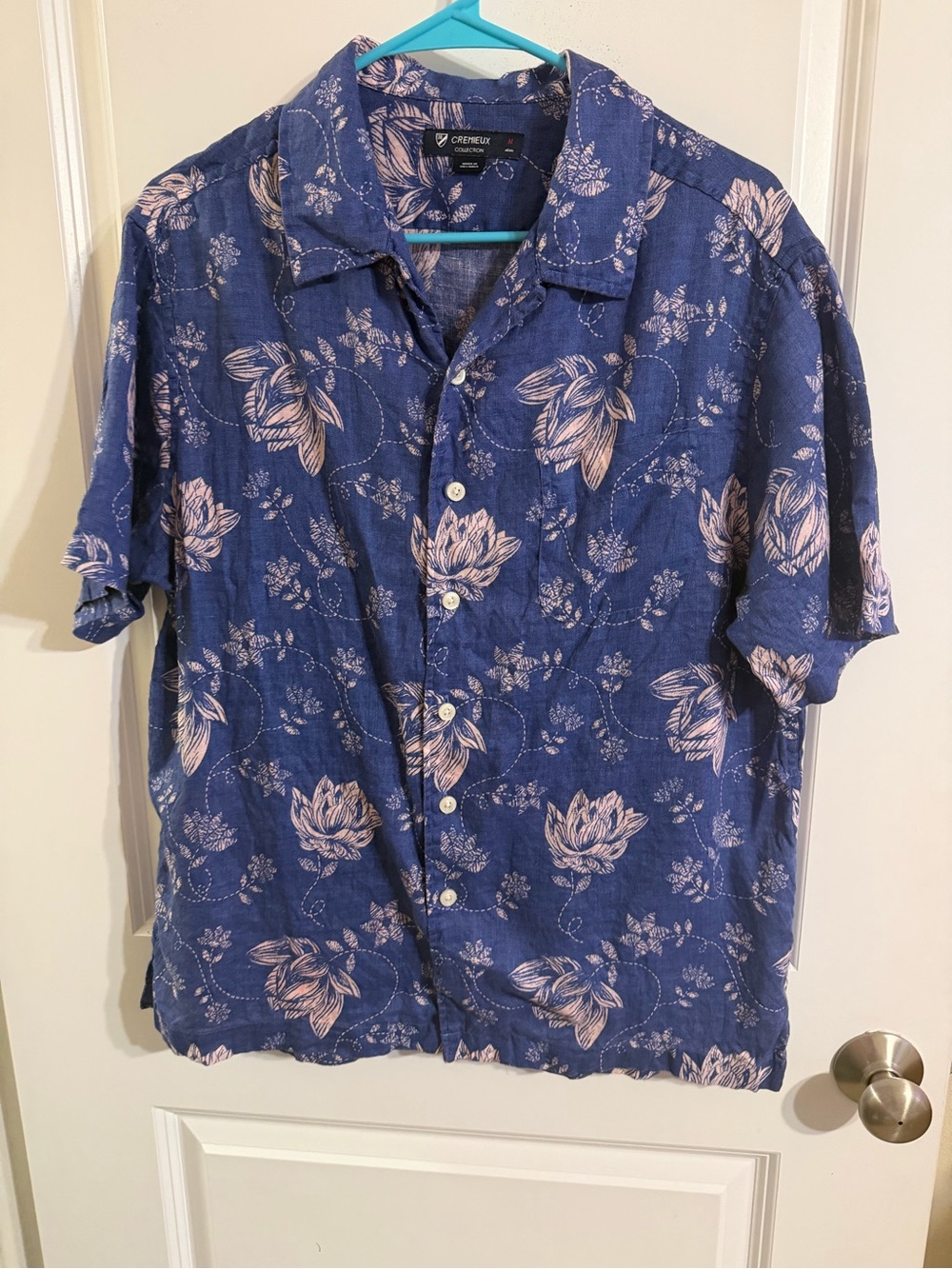 Cremieux Blue Floral Short-Sleeve Linen Shirt